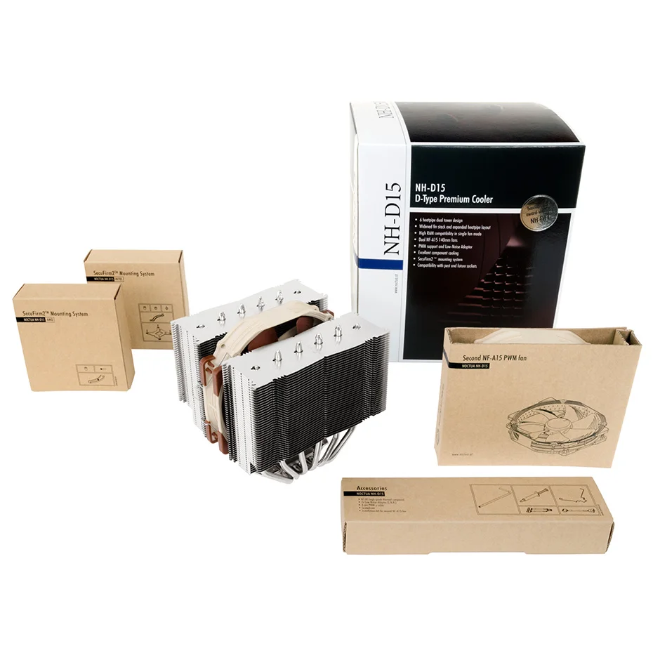 Noctua NH-D15 ventilador de refrigeração, 6 Heatpipe, CPU Cooler, Torres Gêmeas, Duplo NF-A15, 140mm, PWM, silencioso para LGA1700, 115x2011, 2066, AM4, AM5