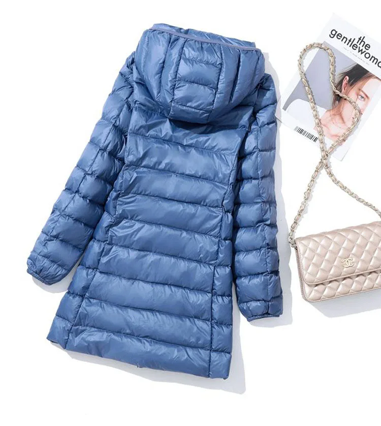 Schinteon M-7XL Women Down Jacket Ultralight White Duck Down Long Coat with Removable Hood Thin Slim Spring Autumn Outwear New