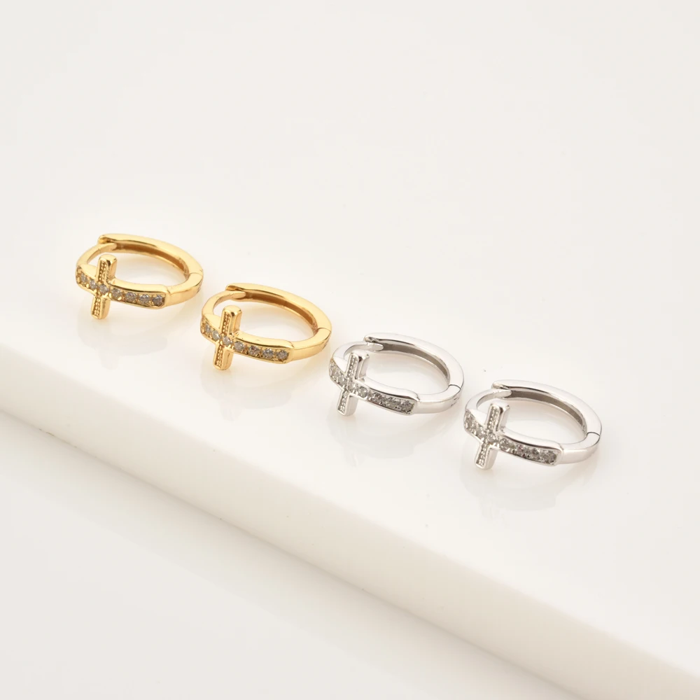 KIKICHICC 925 Sterling Silver Gold Cross Classic Huggies Hoops Middle Loops Circle Round Fine Jewelry 2021 Zircon Pave CZ Jewels