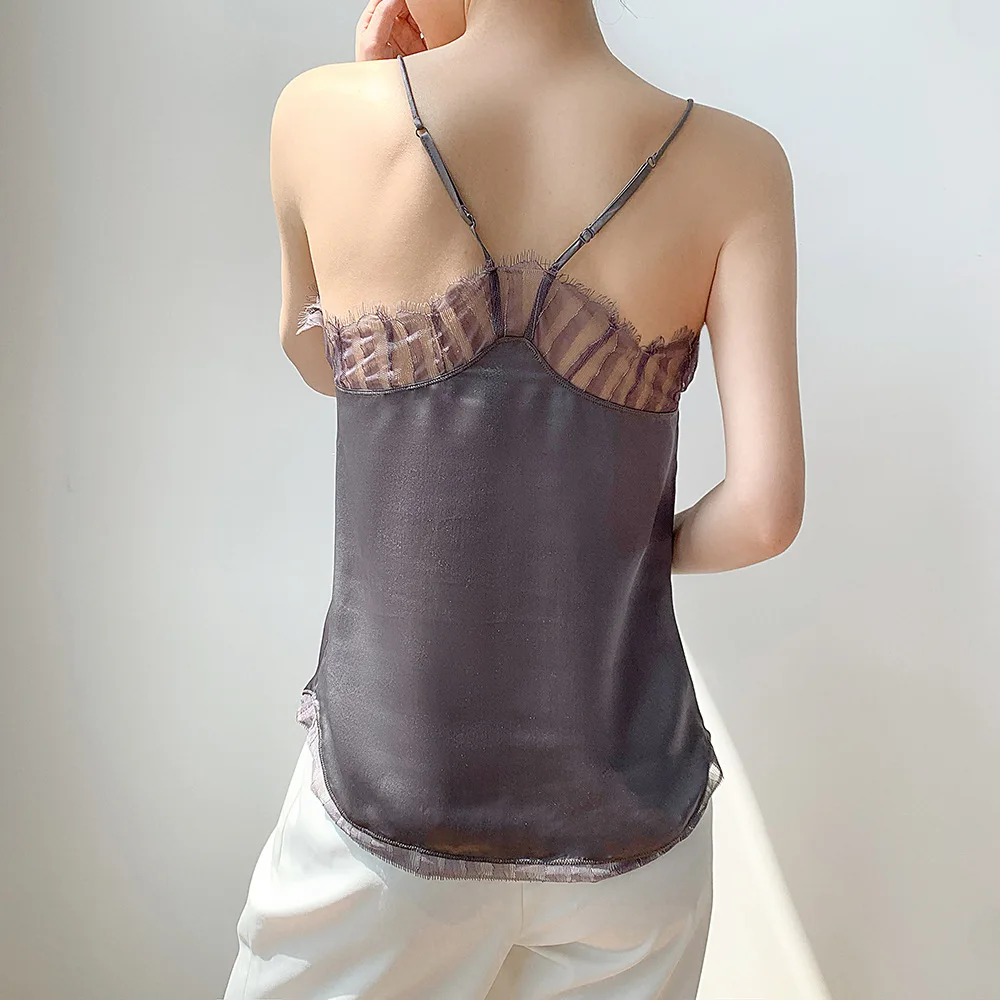 Eyelash Lace Silk Camisole Sexy Back Lady Small Sling High Luxury Gloss Mulberry Silk Bottom Vest Sexy Silk Camisole