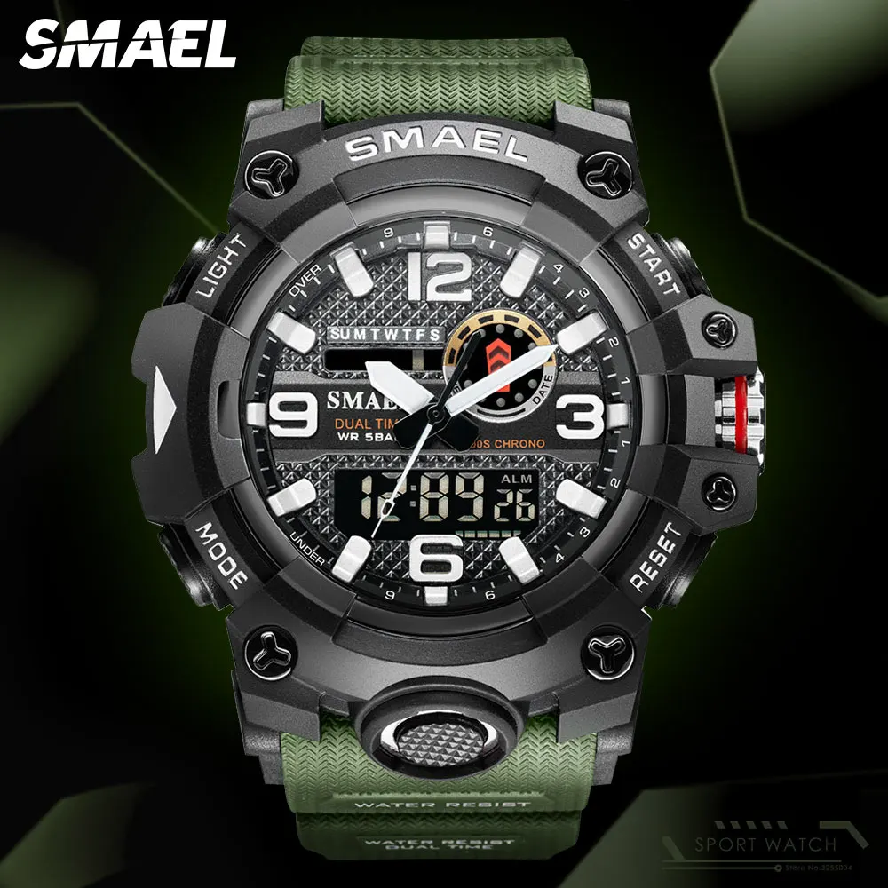 

SMAEL Green Sport Digital Watch Men 50m Waterproof Stopwatch Dual Time Electronic Wristwatch Auto Date relogio masculino часы