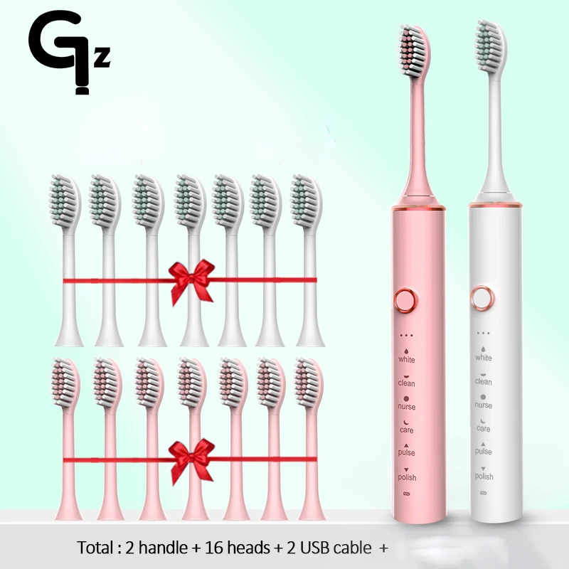 GeZhou Electric Toothbrush Rechargeable IPX7 Waterproof Sonic Toothbrush for children 18 Mode Travel Toothbrush 16 Brush Heads