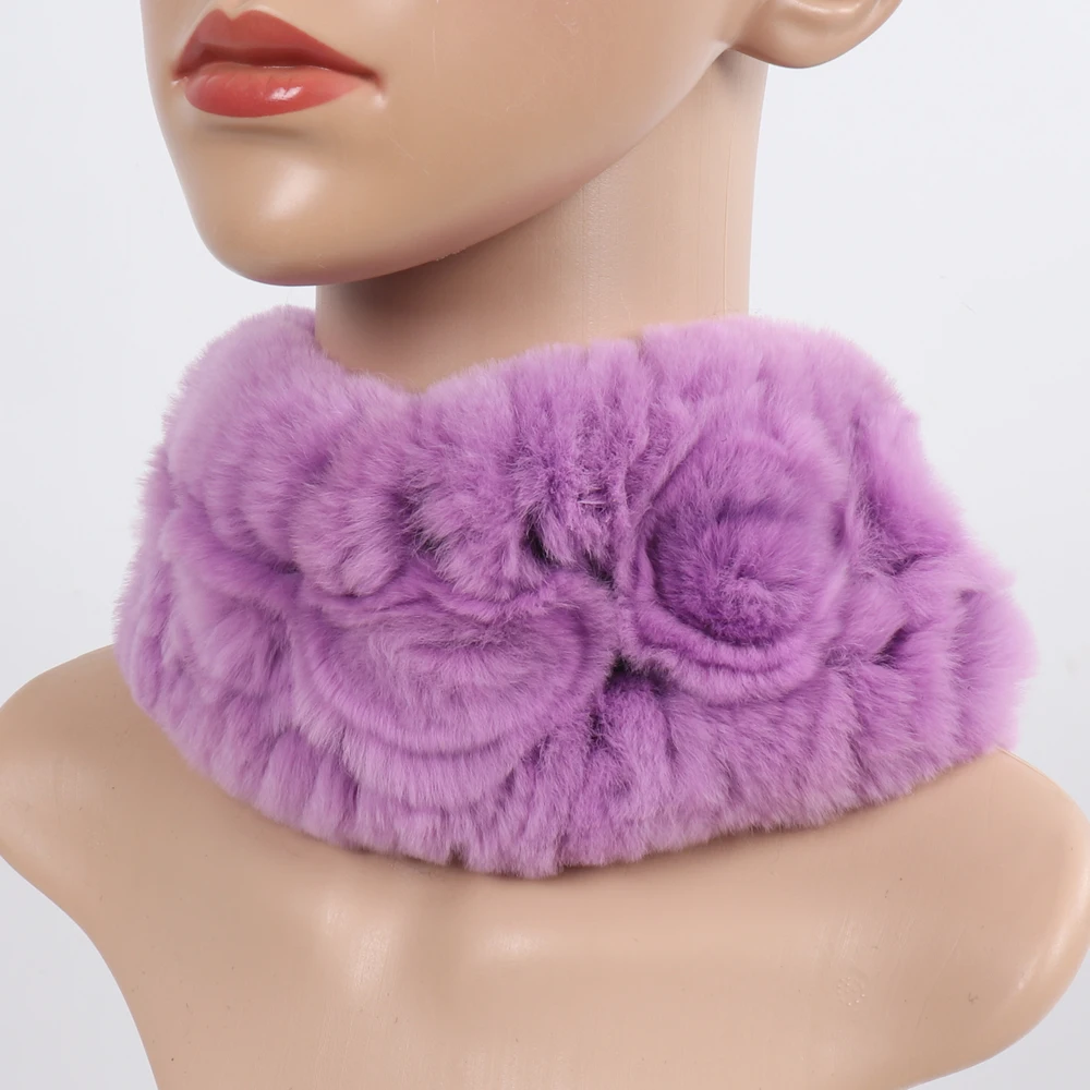 Damen Elastischer Blumen-Schal aus echtem Rex-Kaninchenfell, Natürlich Warmer Rex-Kaninchenfell-Stirnband, Damen Winter Echt-Rex-Kaninchenfell-Schals – Detail 29