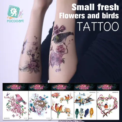 Rocooart Tijdelijke Tattoo Stickers Bloemen Vogels Waterdichte Tatoeages Voor Vrouwen Sexy Arm Borst Body Art Hand Voet Voor Meisje Vrouwelijke