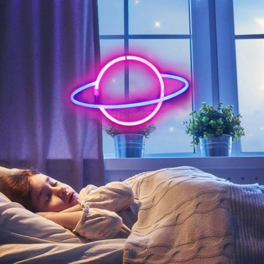 Planeta à prova dwaterproof água luzes led sinal de luz néon decoração do quarto sinal néon noite lâmpada para quartos arte da parede barra festa