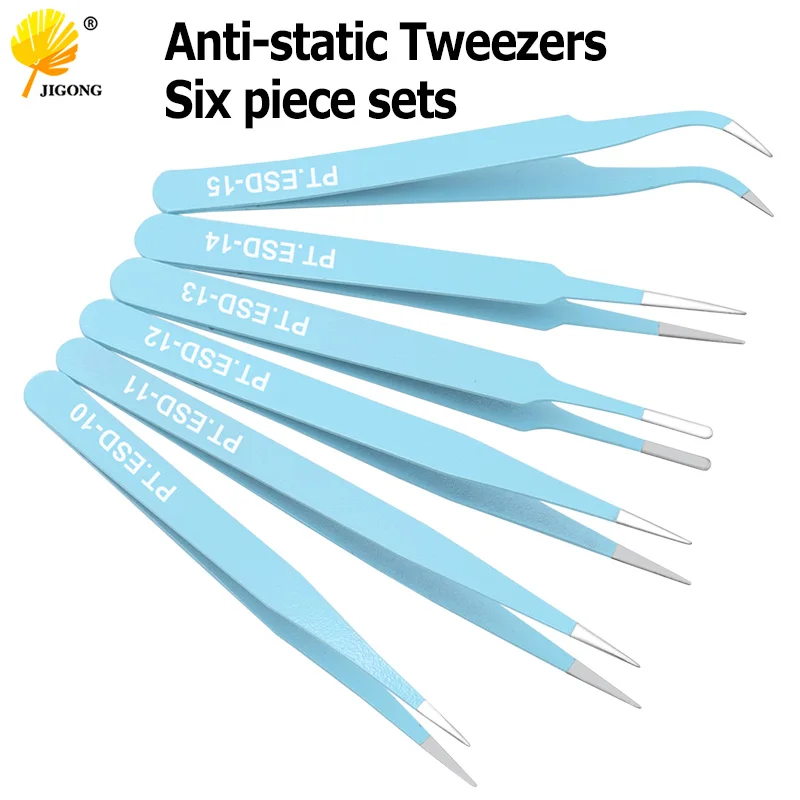6pcs Anti-static ESD Pinzette In Acciaio Inox Strumenti di Manutenzione di Precisione Industriale Curvo Dritto Pinzette Strumenti di Riparazione