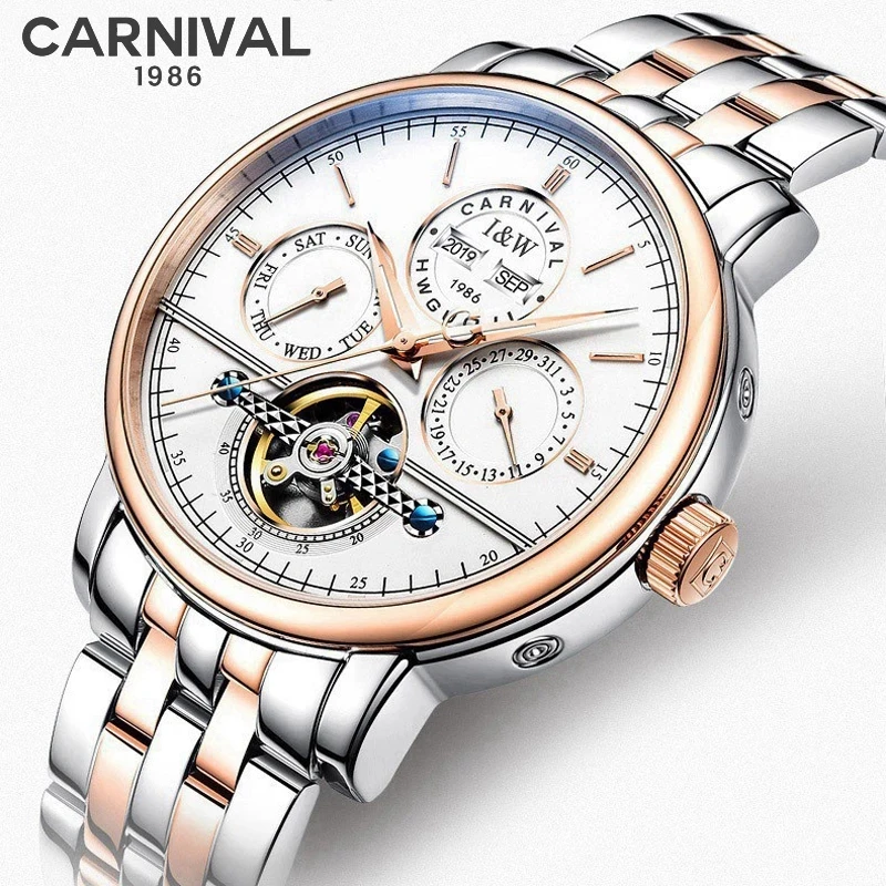 

CARNIVAL Mens Mechanical Watch Brand Luxury Automatic Movement Wristwatches Waterproof Stainless Steel for Men 2025 Reloj Hombre