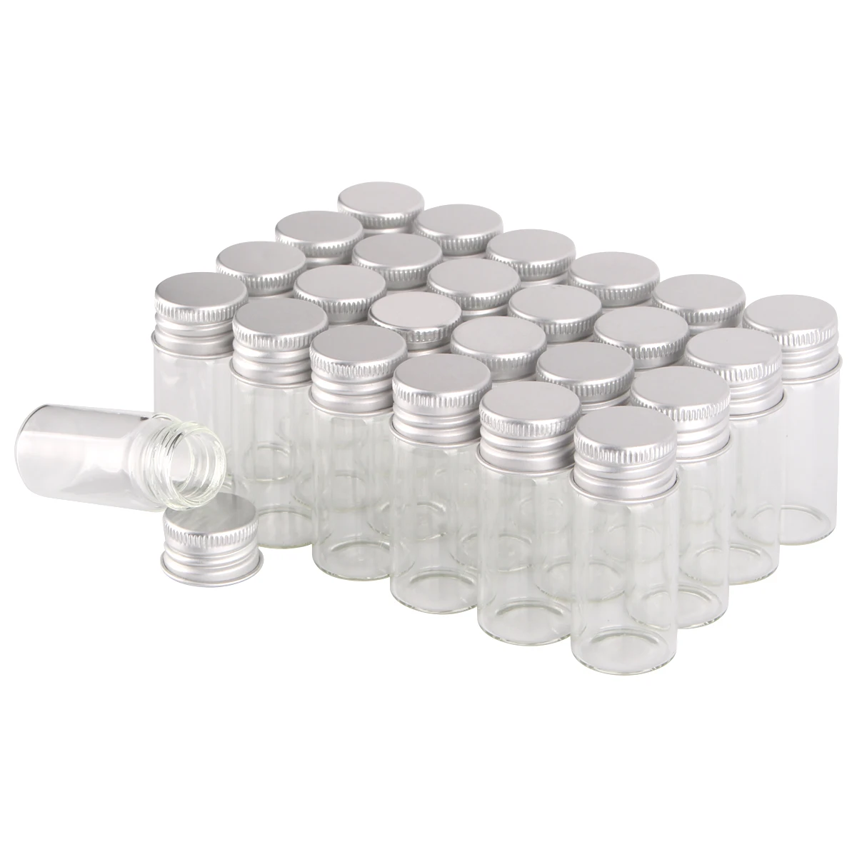 

24 pieces 22*50mm 10ml Clear Glass Bottles with Aluminum Caps Tiny Empty Glass Jars for Wedding Gift DIY Pendant Craft