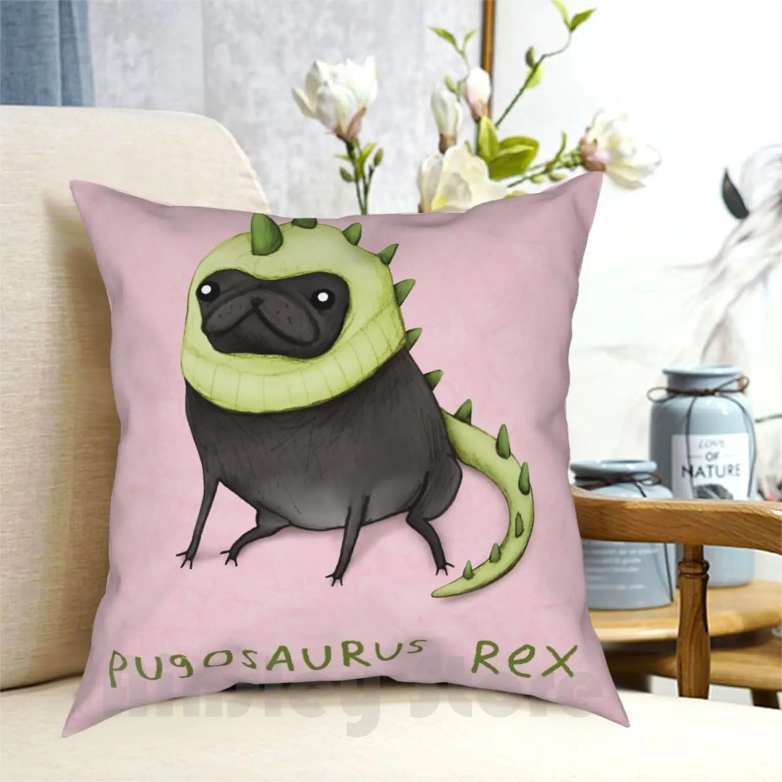 Pugosaurus Rex Pillow Case Printed Home Soft DIY Pillow cover Pugosaur Pugosaurus Rex Pugosaurus Rex Dino Dinopug Dinosaur