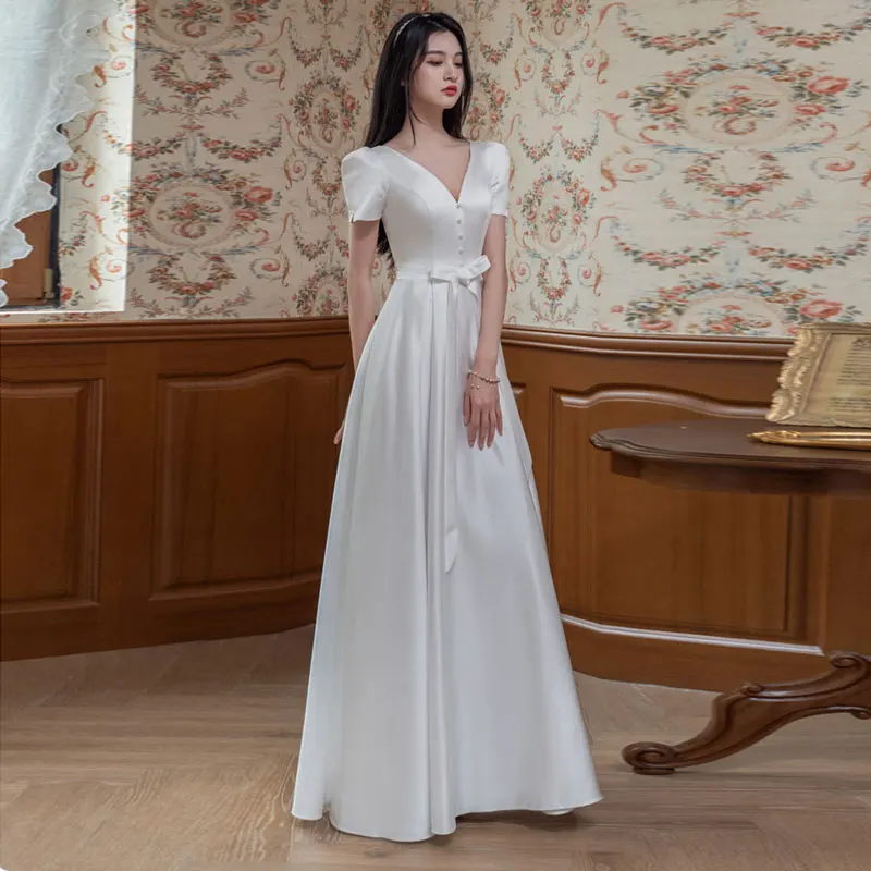 Novo Estilo de Vestidos de Noiva Com Decote Em V Mangas Curtas Свадебное платье Robe De Soirée De Mariage vestido de Noiva Vestido de noiva