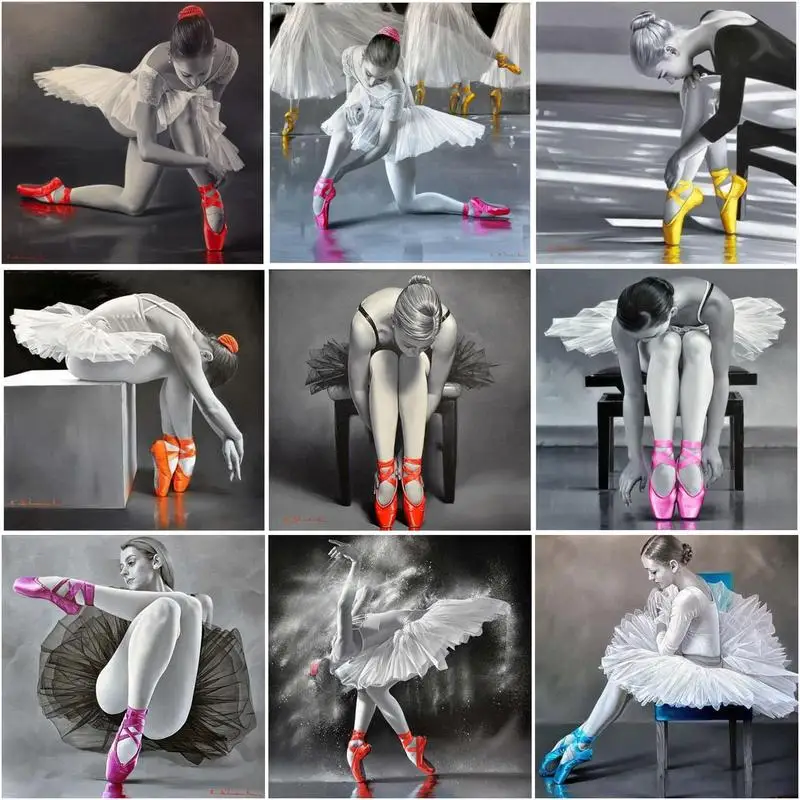 

RUOPOTY Acrylic Frame Diy Painting By Numbers Kits Ballet Dancers Picture Wall Art Handpainted Oil Painting For Home Decors Artw