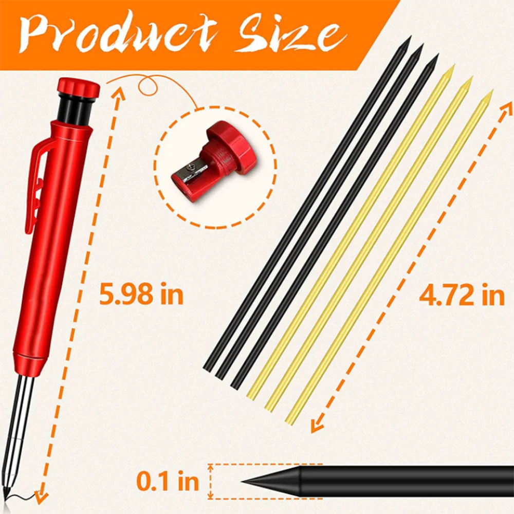 Solid ดินสอ Carpenter ชุดเติมนำ Built-In Sharpener หลุมลึกดินสอ Marker เครื่องมือไม้ Marker Set