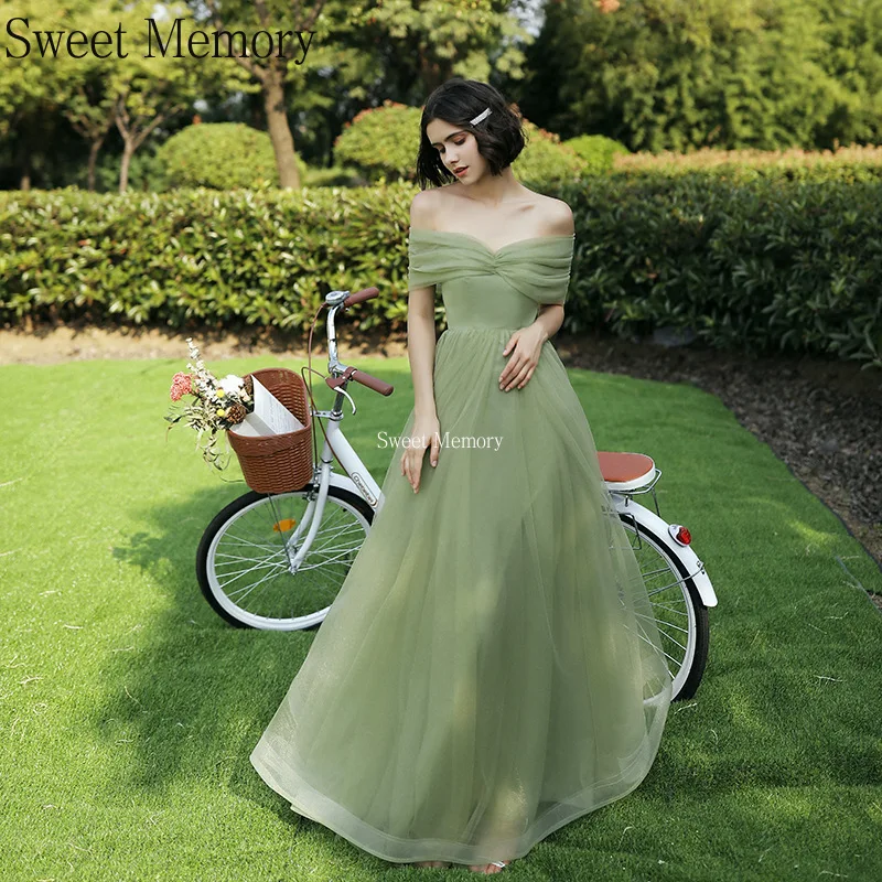 Vestido de noche largo hecho a medida para mujer, Túnica verde caqui para fiesta de boda, Vestido de tul con cordones