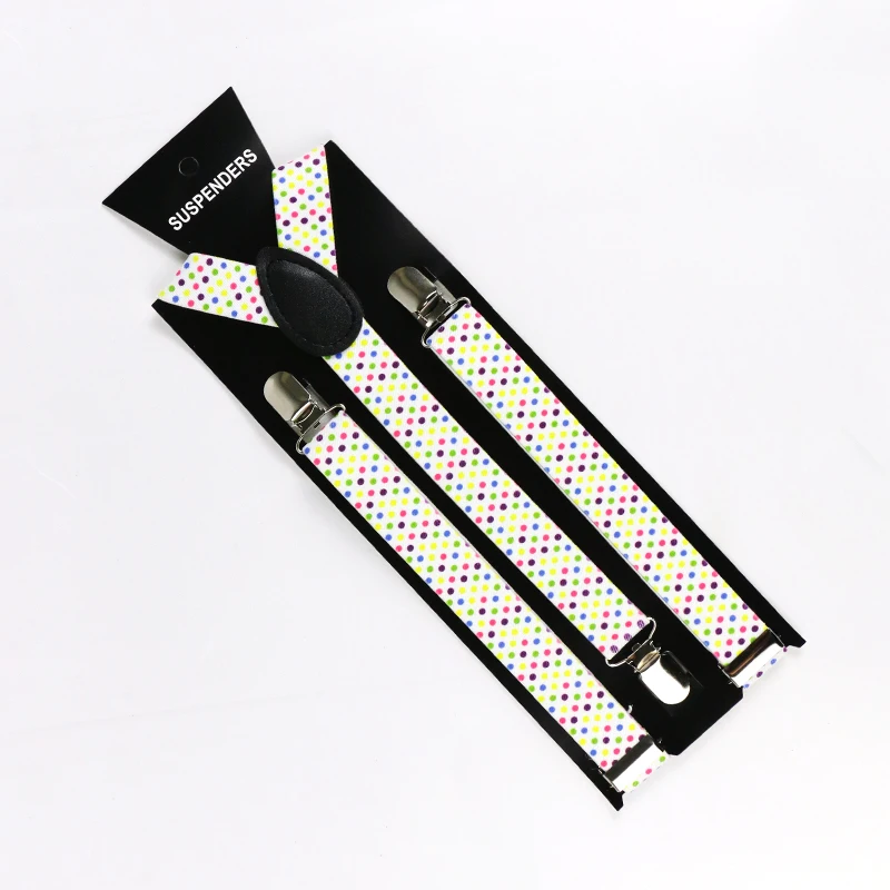 Winfox novo ajustável feminino masculino suspender para calças 3 clip botão liga preto cintas polka dot elástico para festa de casamento