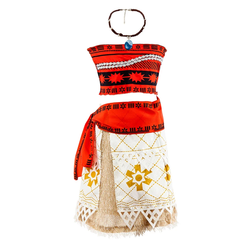 NEW Summer Kids Princess Moana Dress girls Moana Costume Halloween Carnival Cotton Red Short Two-piece Tribal Dresses