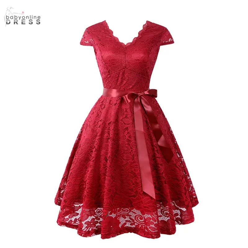 Red Lace A Line Evening Dresses Elegant V Neck Lace Pattern V neck Women Prom Party Dresses Vestido de Festa