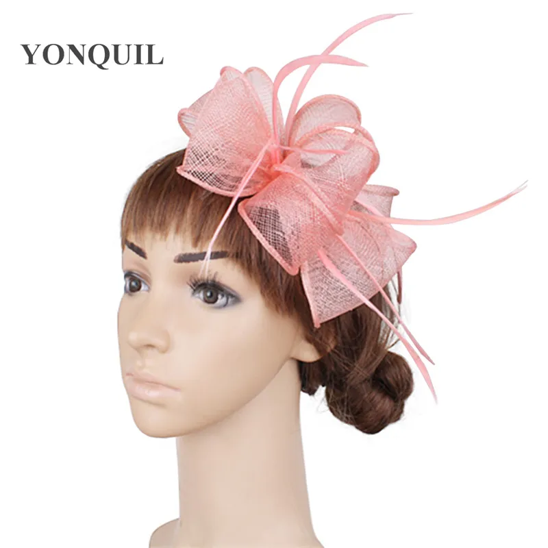 Fashion Sinamay Wedding Headwear For Women Ladies Fascinator Hat Hair Clip Gorgeous Ladies Party Dinner Headdress Feathers Hat