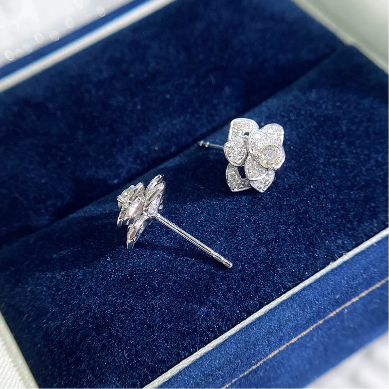 Aazuo เพชรแท้18K 0.45ct จริงสีขาวทอง10มม. ต่างหูเม็ดกลมกุหลาบของขวัญสำหรับผู้หญิง Au750ปาร์ตี้งานแต่งงานขั้นสูง