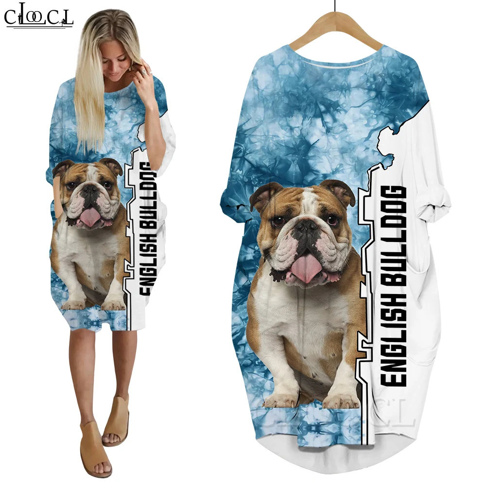 CLOOCL Women Dress Animal Border Collie 3D Loose Daughter Dresses Long Sleeve Casual Style Street Pocket Dress Drop Shipping