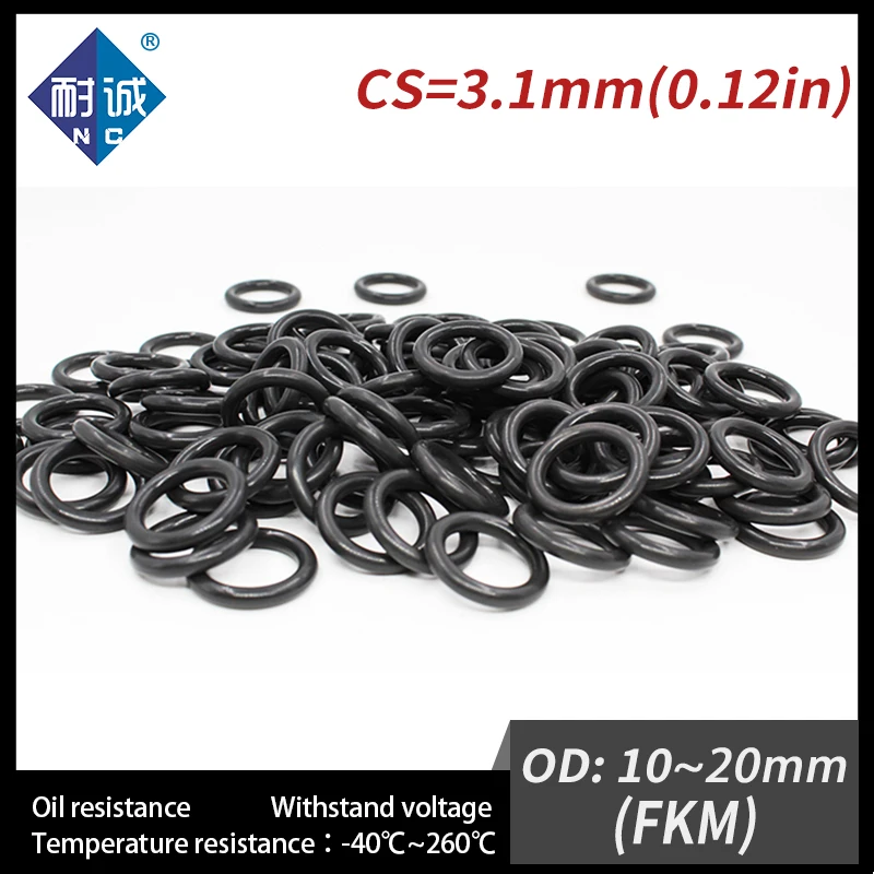 5PC/lot Rubber Ring Black FKM O ring Seals Thickness 3.1mm OD10/11/12/13/14/15/16/17/18/19/20mm Rubber O-Rings Fuel Washer