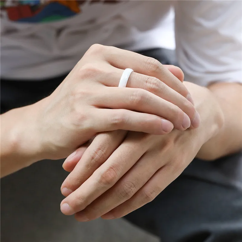 Kolmnsta New White Ceramic Rings for Women Men 4/6mm Hand Cut Fashion Ring For Female Unique Design Jewelry Wedding Band Shiny