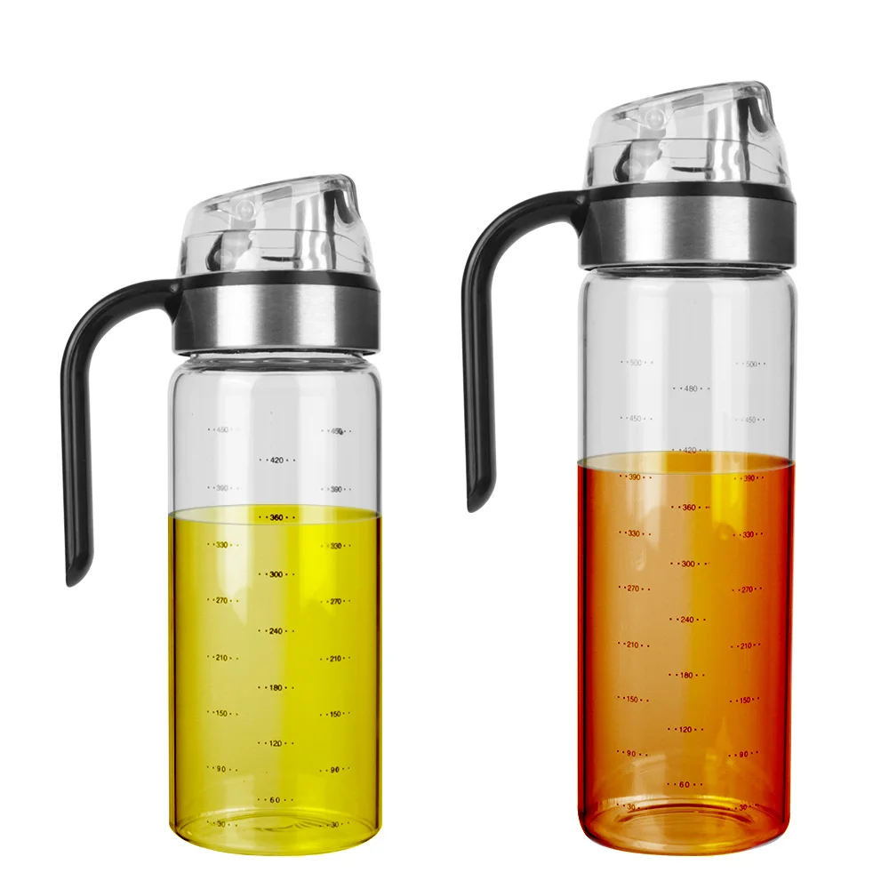 Leakproof with Scale Auto Flip Cap Transparent Glass Olive Oil Dispenser Bottle Large Condiment Container