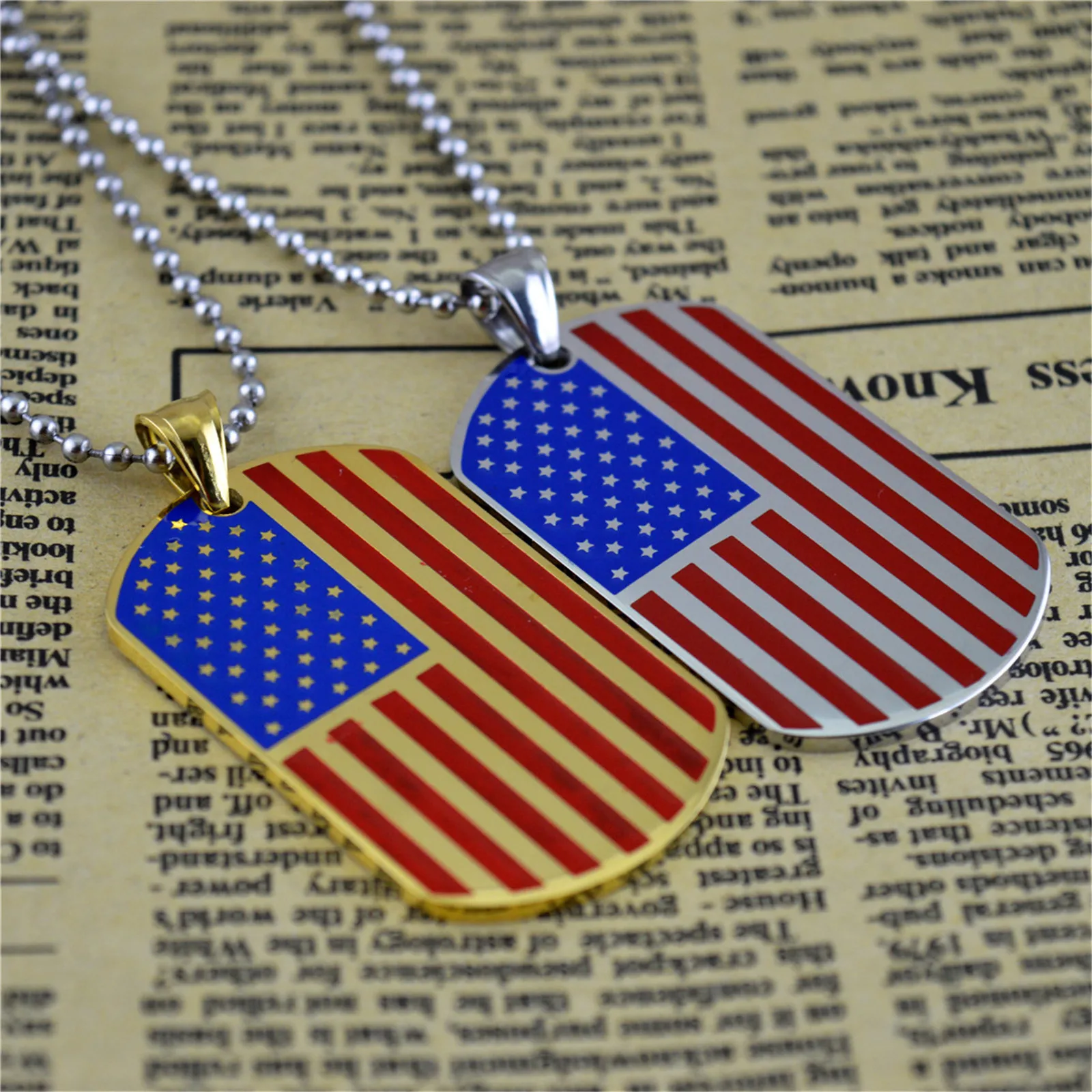 American Flag Jewelry Stainless Steel Metal US Symbol Pendant Necklace for Men Women Boys Girls Kids Multi Color Military Chain