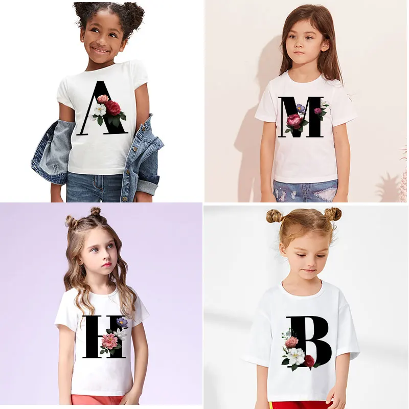 Tshirt Kids Boys Summer Fashion Clothes Kids Tshirts For Girl Letters Good-looking Plants Baby T-shirts Round Neck Letters White