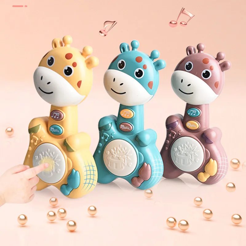 Musical Flashing Baby Rattle Cartoon Deer Hand Drum Early Learning Education Toys Infant Hand Bell Mobile Newborn Weep Tear Toy