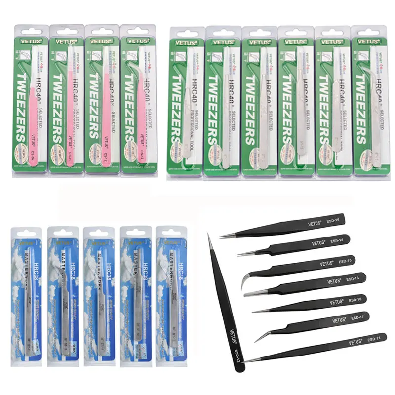 Vetus สแตนเลส Eyelash Tweezer ความแม่นยำสูง Anti Acid แต่งหน้าแหนบสำหรับ Eyelashes Extension อุปกรณ์