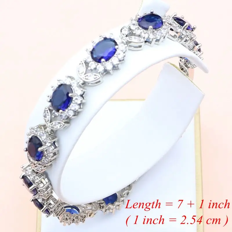 Natural Oval Blue Zircon White CZ Silver 925 Jewelry Sets For Women Party Earrings/Pendant/Necklace/Rings/Bracelet Dropshipping