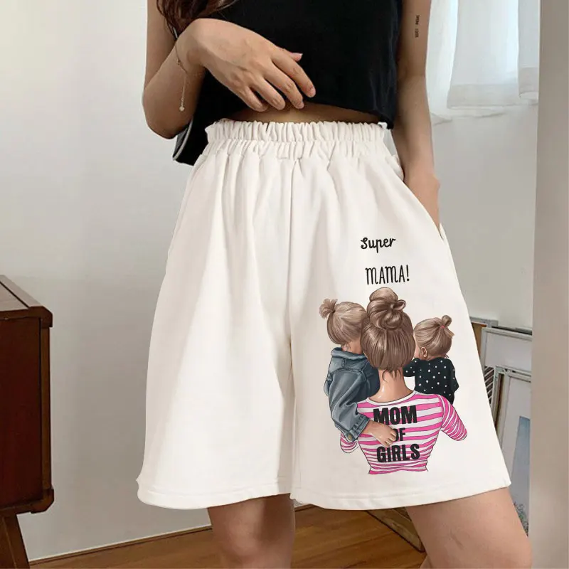 Sports Shorts For Women 2021 Summer New Cycling Running Fitness High Waist Push Up Pocket Pants Cartoon Super Mom Print Shorts