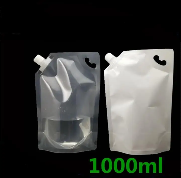 

1000ML/1L White Clear Stand up Packaging Bags Drink Spout Storage Pouch for Beverage Liquid Juice Milk Coffee SN3228