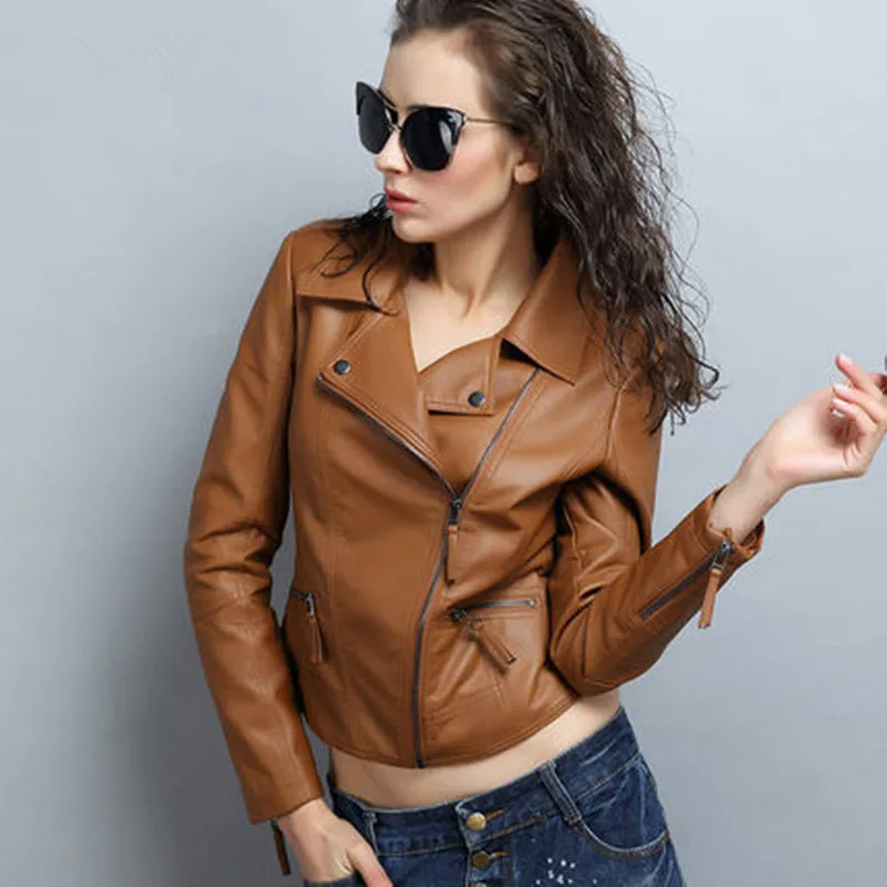 Jacket Women Leather Faux 2023 Spring Autumn Casual Slim Motorcycle Short Jackets and Coats Ladies Outerwear Coat WUJ0090