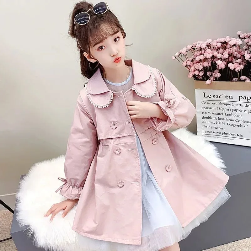 2024 Spring Autumn New Arrival Fashion Korean Style Girls Trench Coat Children\'s Outerwear Long Windbreak Jacket For Girls 4-12Y