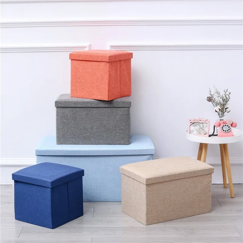 

Simple Fabric Storage Storage Stool Folding Shoe Bench Footstool Can Sit With Lid Storage Box Stool 30*30*30cm/40*25*25cm