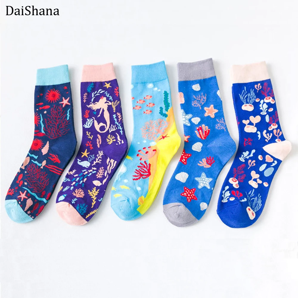 DaiShana Kaleidoscope and underwater world unisex women fashion fixed gear skateboard street fashion young style cool sock Mujer