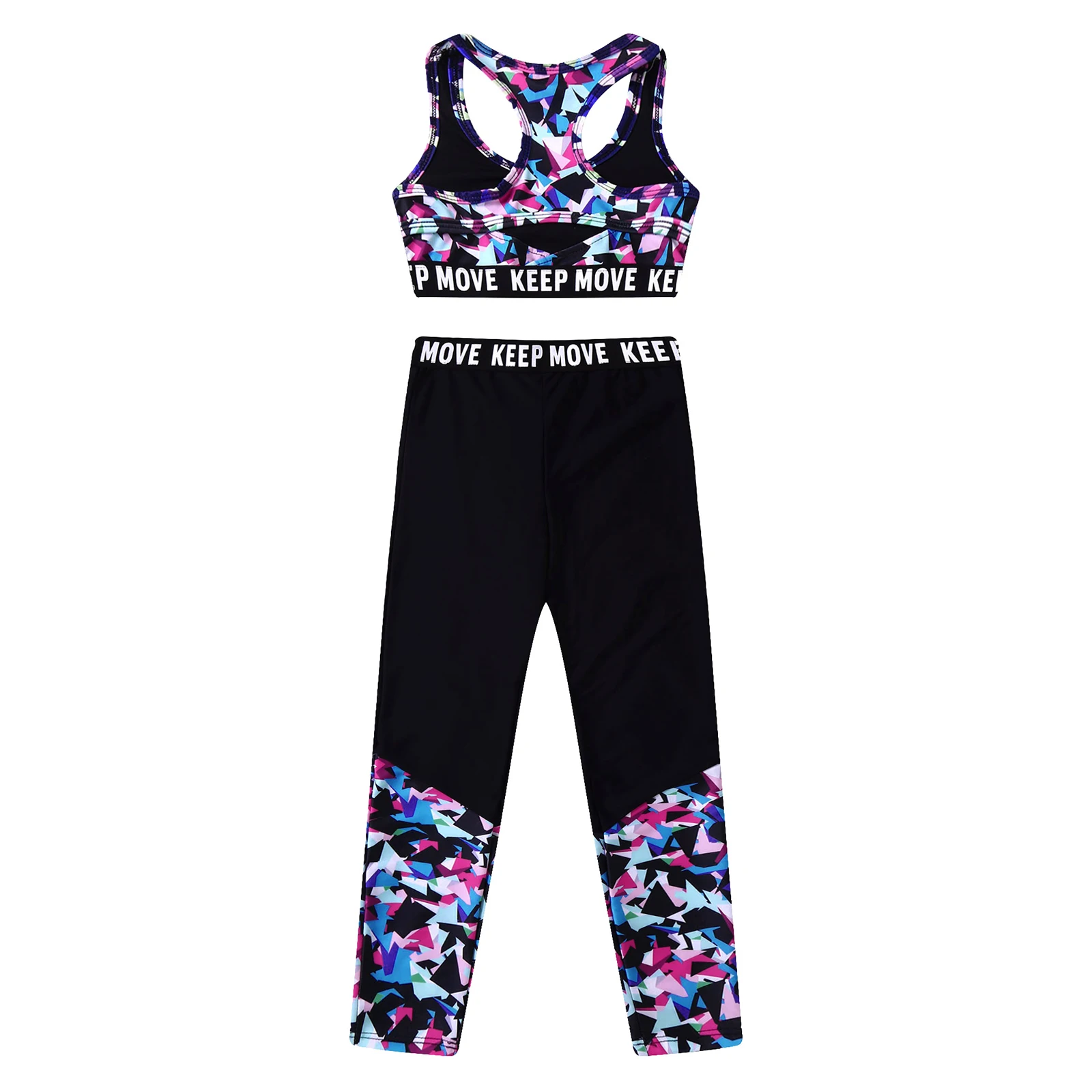 Kids Girls Sport Suit Sleeveless Back Keyhole Sport Top And High Waist Waistband Pants Set For Running Gym Fitness Kid Costumes