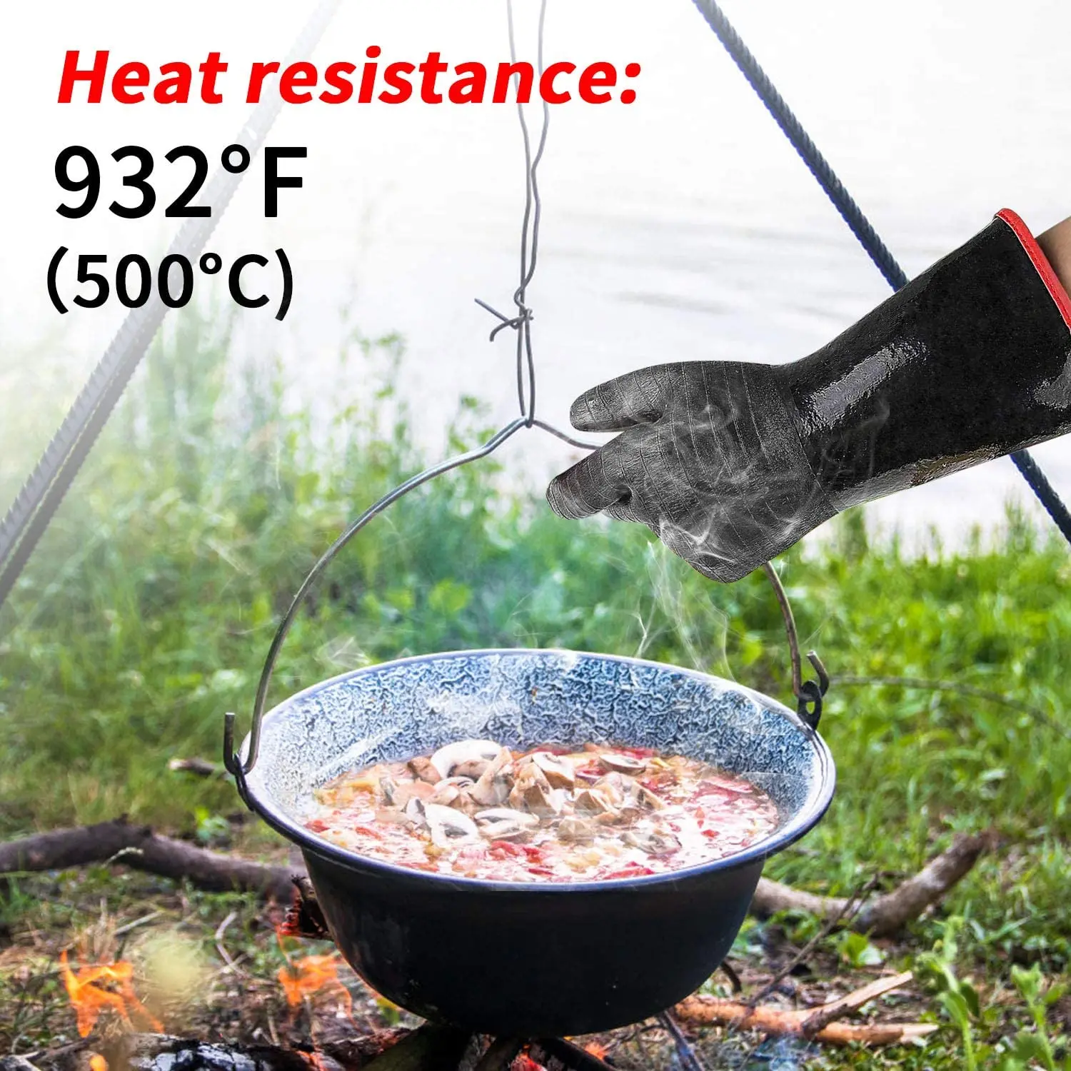 14 Inch BBQ Grill Gloves 932°F Heat Resistance Barbecue Grilling Gloves Smoker Kitchen Oven Mitts Cooking Gloves 2pcs