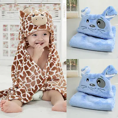 New Cute Bear Shaped Baby Hooded Bathrobe Soft  Cartoon Pattern Towel Newborn Towel Giraffe Towel Blanket Baby Bath Towel 100cm