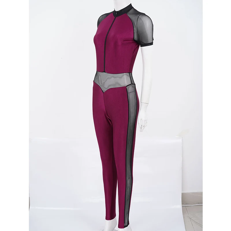 Women Dance Wear Mesh Patchwork Bodycon Bodysuit Jumpsuit Sport Fitness Yoga Pants Unitards Gymnastics Leotard Ballet Costume