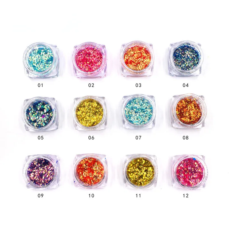 1pc 12 Farbe Glitter Schildkröte Waagen Flakes Multicolor Nagel Pulver Glitter Nagel Flecken Pulver Nail art 3D Dekoration Werkzeuge