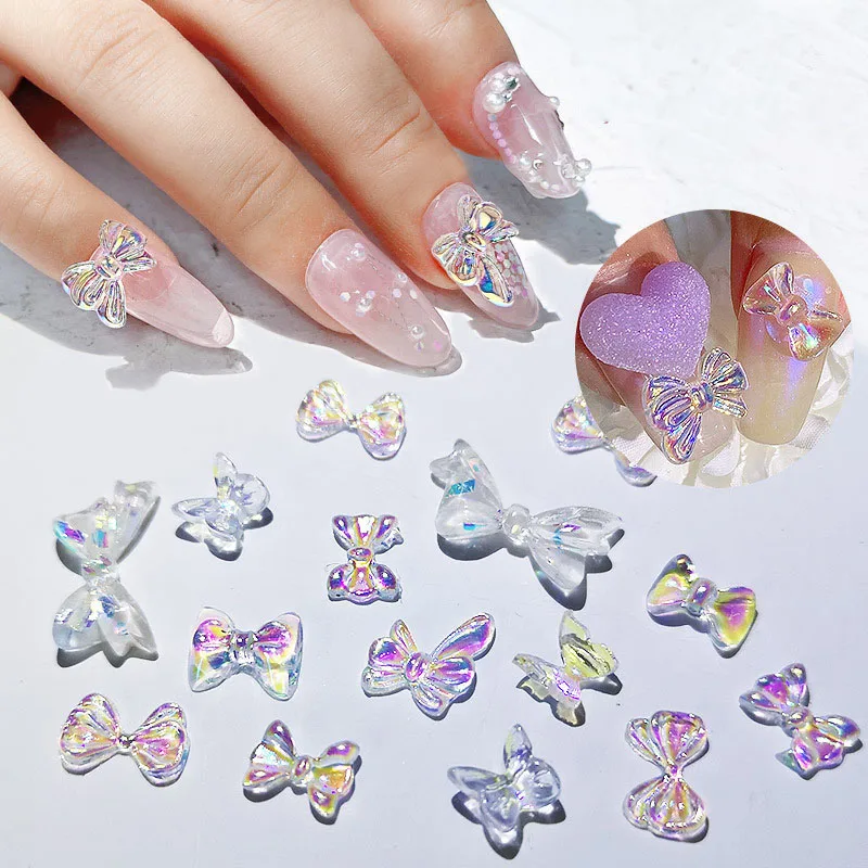 Decoración holográfica para uñas, accesorios transparentes 3D para manicura con forma de mariposa Aurora, 8 piezas