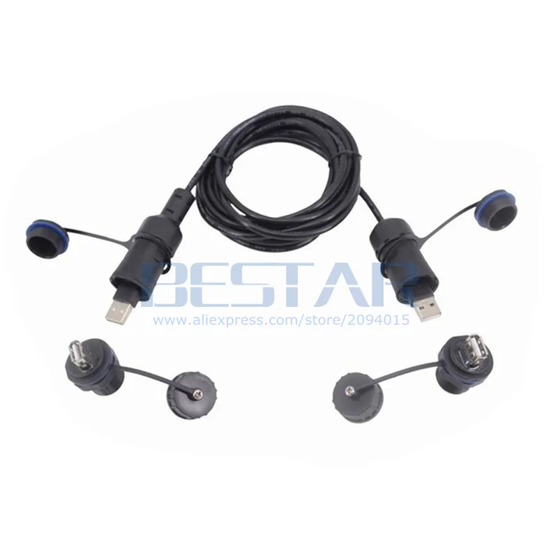 3M Double USB 2.0 Waterproof Connector M20 IP68 Extension Cord Extender Dual USB Female Socket Plug Panel Mount Adapter With Cap
