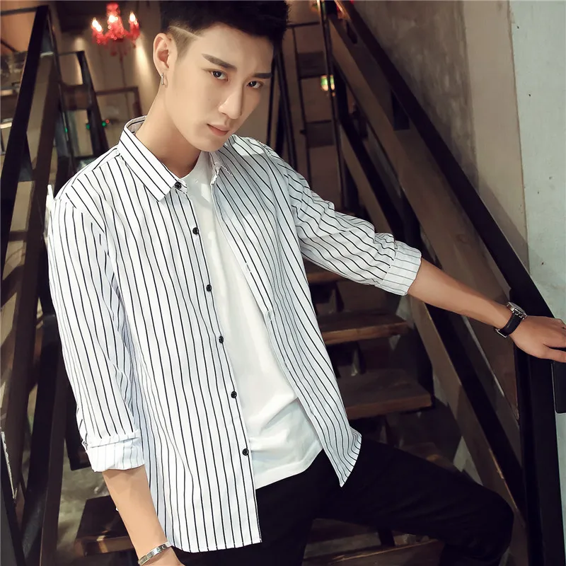 

Spring New High-end Loose Casual Long Sleeve Popular Lapel Shirt Men's Big Size Handsome Simplicity Cardigan Stripe Fashion