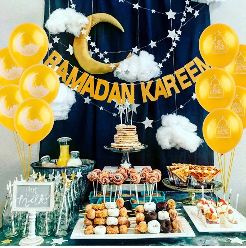 Ramadan Kareem Banner Balloons Eid Mubarak Decor Ramadan Decor Ramadan Mubarak Muslim Islamic Festival Party DIY Decorations