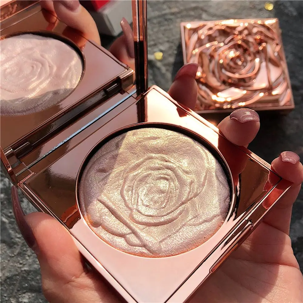 Rose Highlighter Blush Powder Glitter Palette Makeup 2 in 1 Facial Bronzer Glow Face Contour Shimmer Powder Illuminator Cosmetic