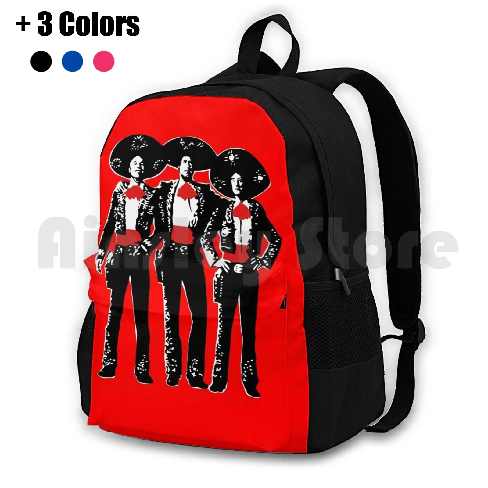 Three Amigos-Pop Art On Red Outdoor Hiking Backpack Riding Climbing Sports Bag Pop 3 Amigos Steve Chevvy Chase Short Movie Film