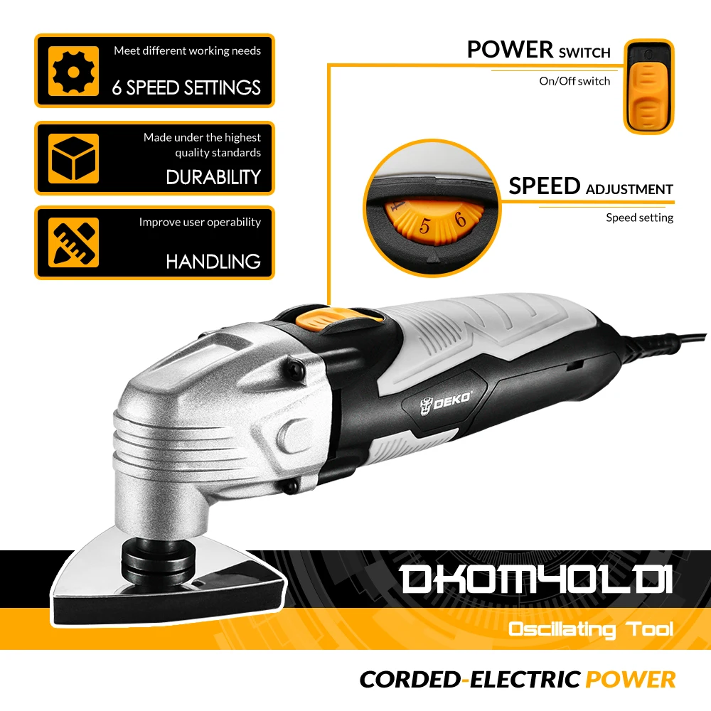 DEKO 220V DKOM40LD1/2 A Velocità Variabile Elettrico Multifunzione Oscillante Strumento Taglierina Elettrica Seghe con Accessori