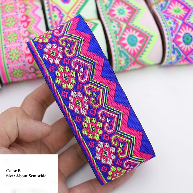 3 stoczni Hmong geometria haft afrykańska tkanina żakardowa taśmy etniczne koronki wykończenia 5cm wstążka Tribal tybet sukienka Boho tekstylia